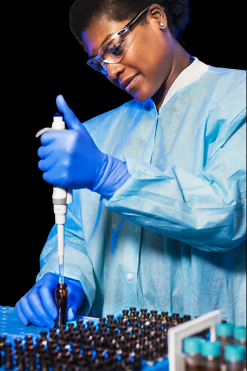 Jerou Hospital lab personnel testing a blood sample